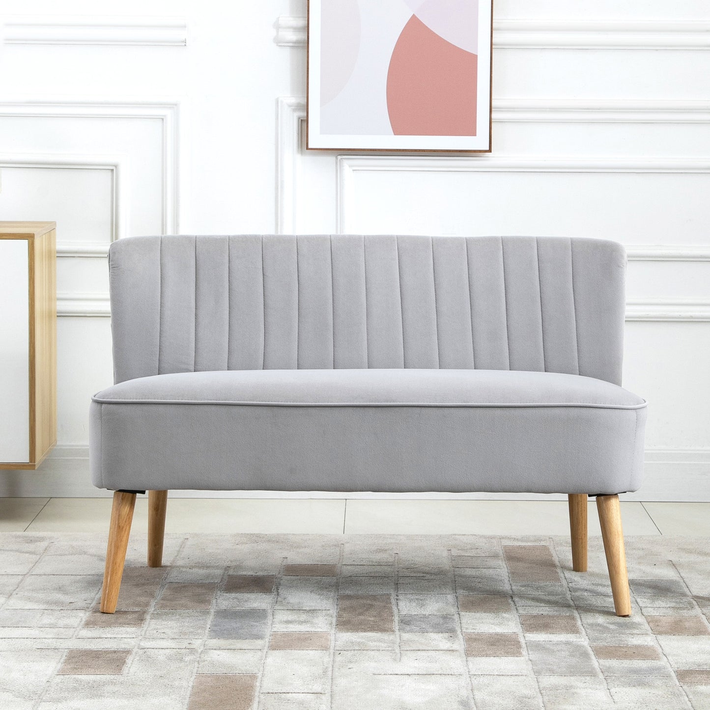 HOMCOM Modern Velvet Double Seat Sofa w/ Wood Frame Foam Padding Soft Comfortable Compact Couch Light Grey