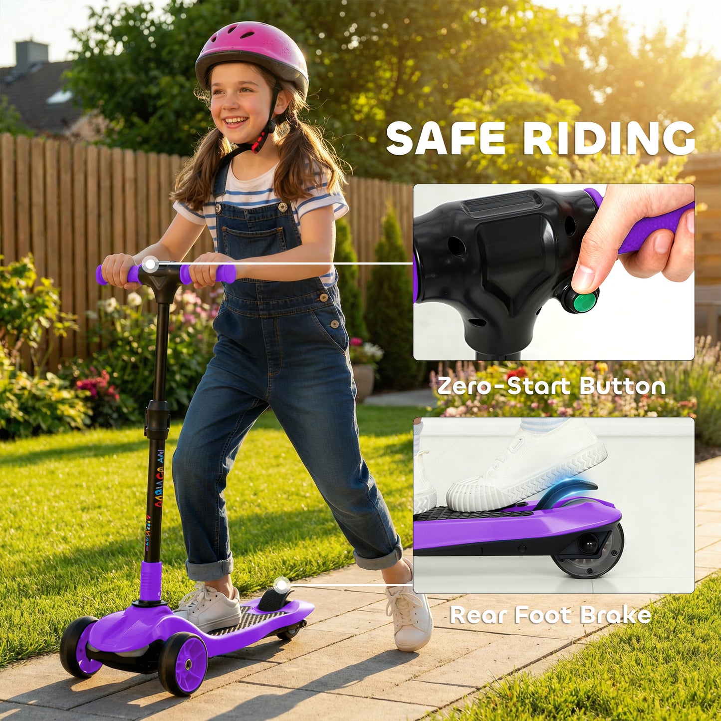 AIYAPLAY Three-Wheel Foldable Electric Scooter for Kids Aged 6-10 Years, Purple