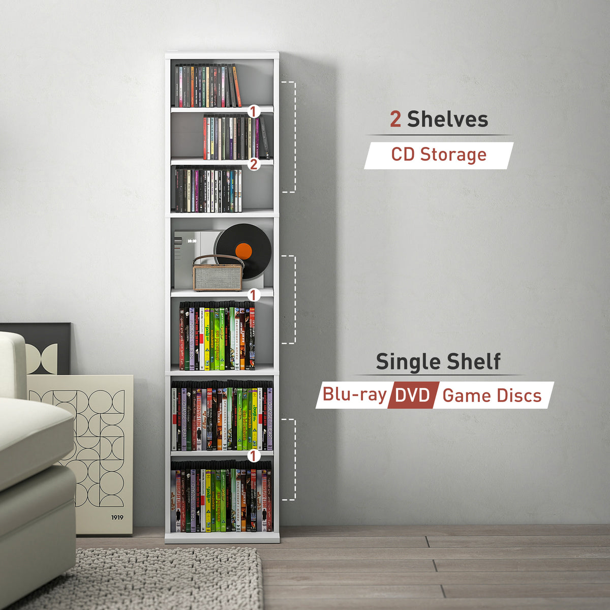 HOMCOM 260 Narrow CD Storage Unit - White