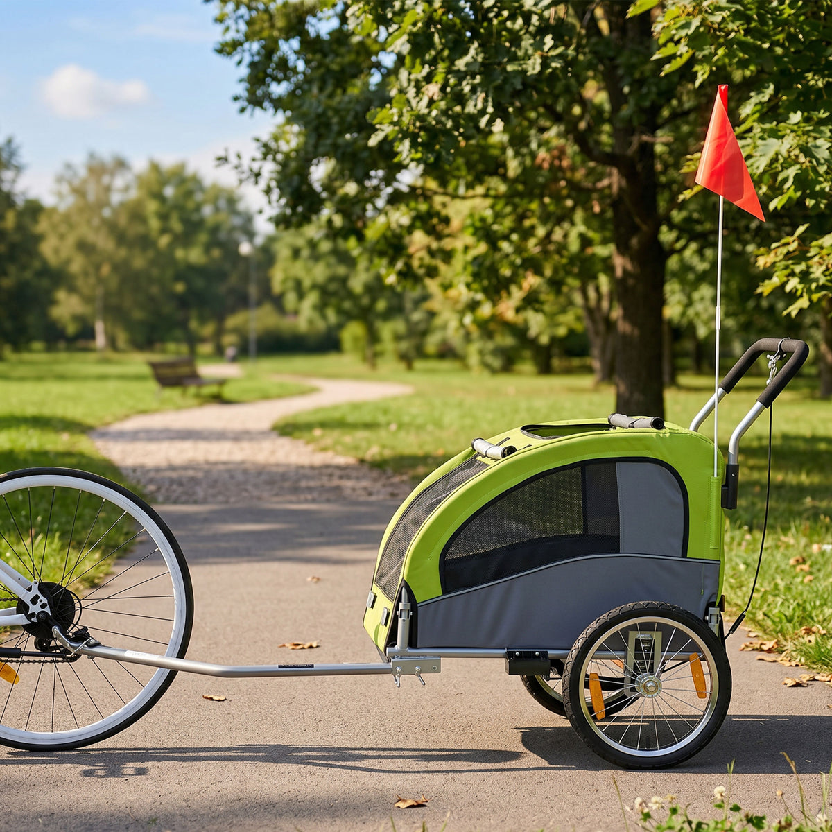 PawHut 2 in 1 Dog Bike Trailer, Foldable Pet Stroller, Dog Bicycle Trailer with Suspension, for Medium Dogs up to 20kg, Green