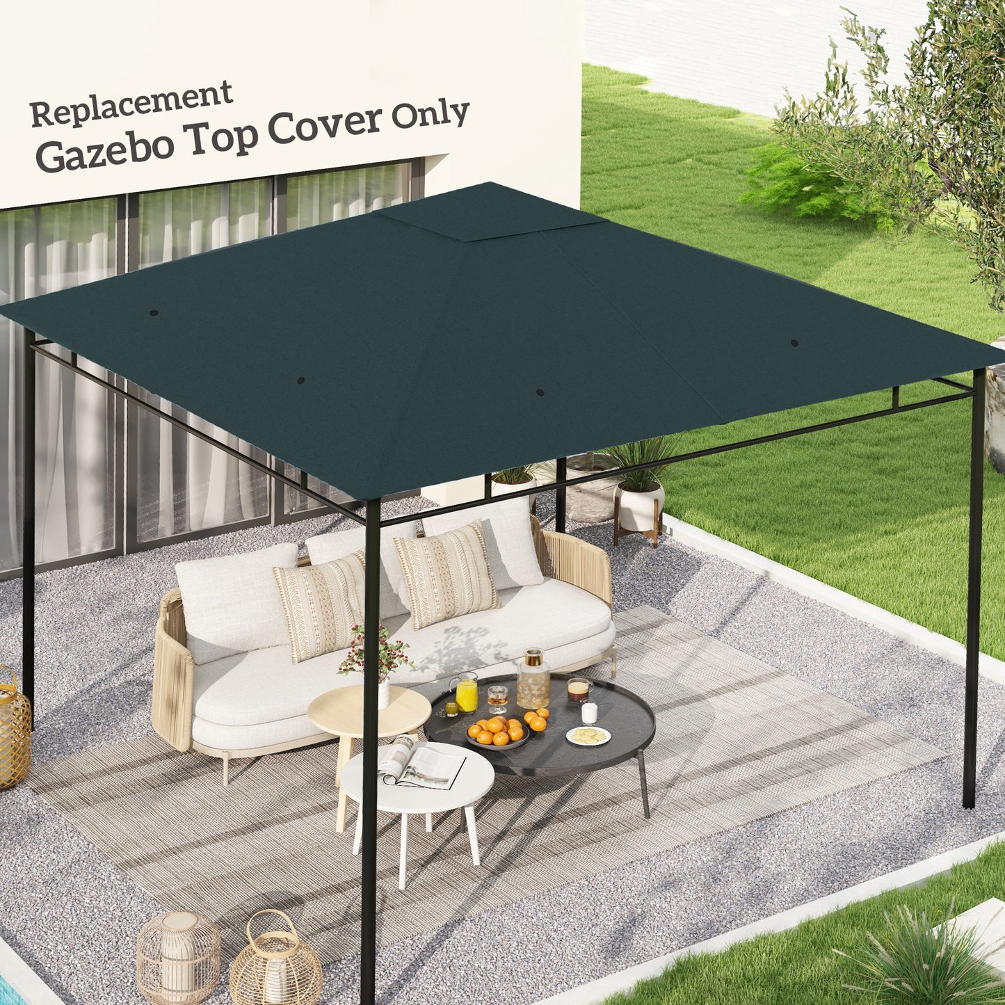 Outsunny 3 x 3 m Gazebo Canopy Replacement Cover, Garden Gazebo Roof Replacement, TOP COVER ONLY, Charcoal Green