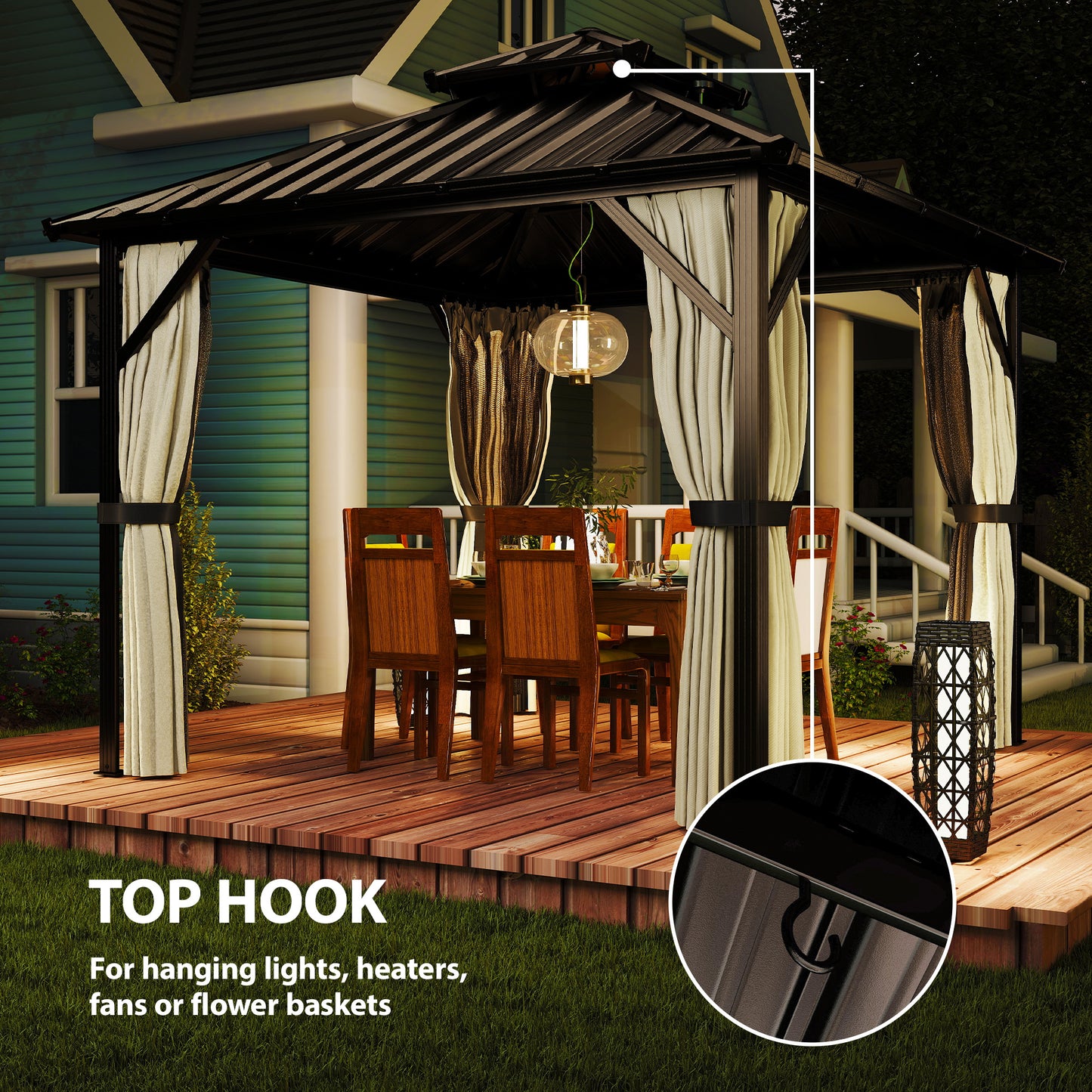 Outsunny 3x3 m Hardtop Gazebo Canopy with UPF50+ Double Galvanised Steel Roof, Aluminium Garden Gazebo Permanent Pavilion, Brown