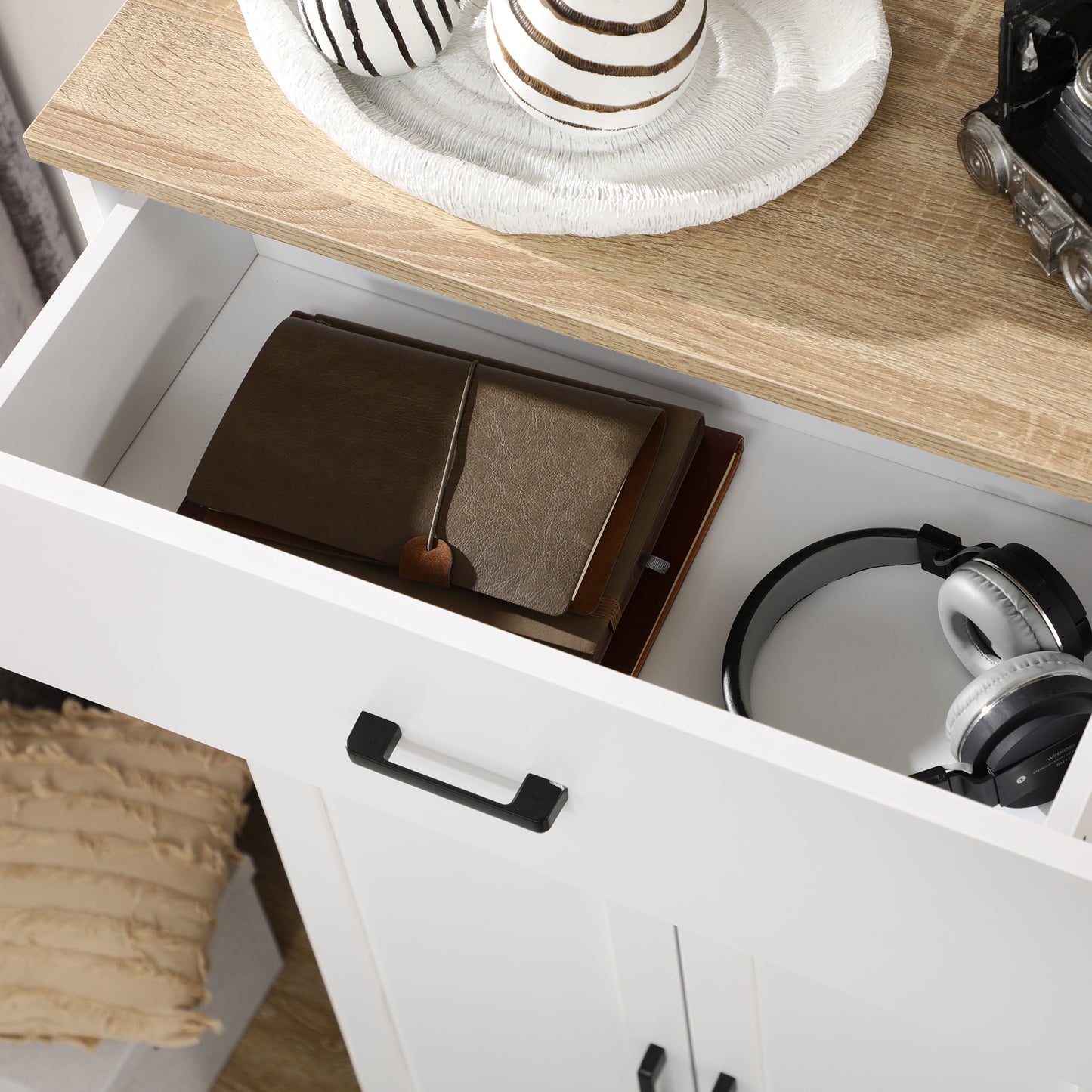 HOMCOM Sideboard, Nordic Storage Cabinet with Drawer, Doors and Open Countertop, Freestanding Kitchen Cupboard for Living Room, Dining Room, 130cm, White