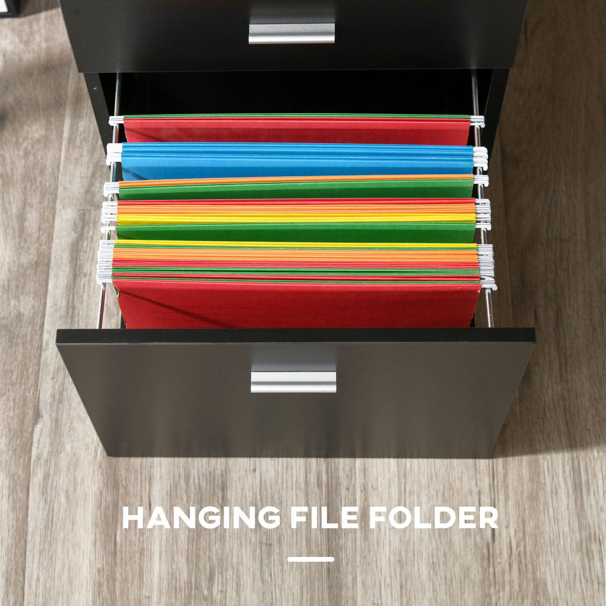 HOMCOM desk drawer holding colorful hanging file folders