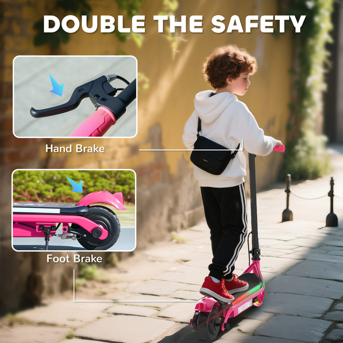 AIYAPLAY Electric Scooter for Kids Aged 6-14 Years, with Colourful Lights, Pink