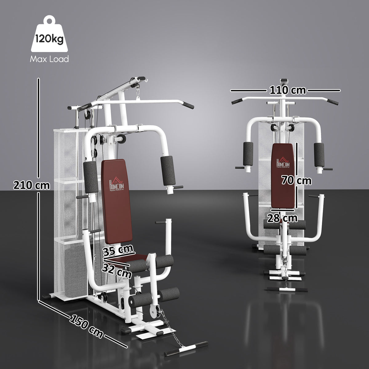 HOMCOM Home Multi Gym Large Multifunction Sturdy Strength Training Machine for Home Workout, White