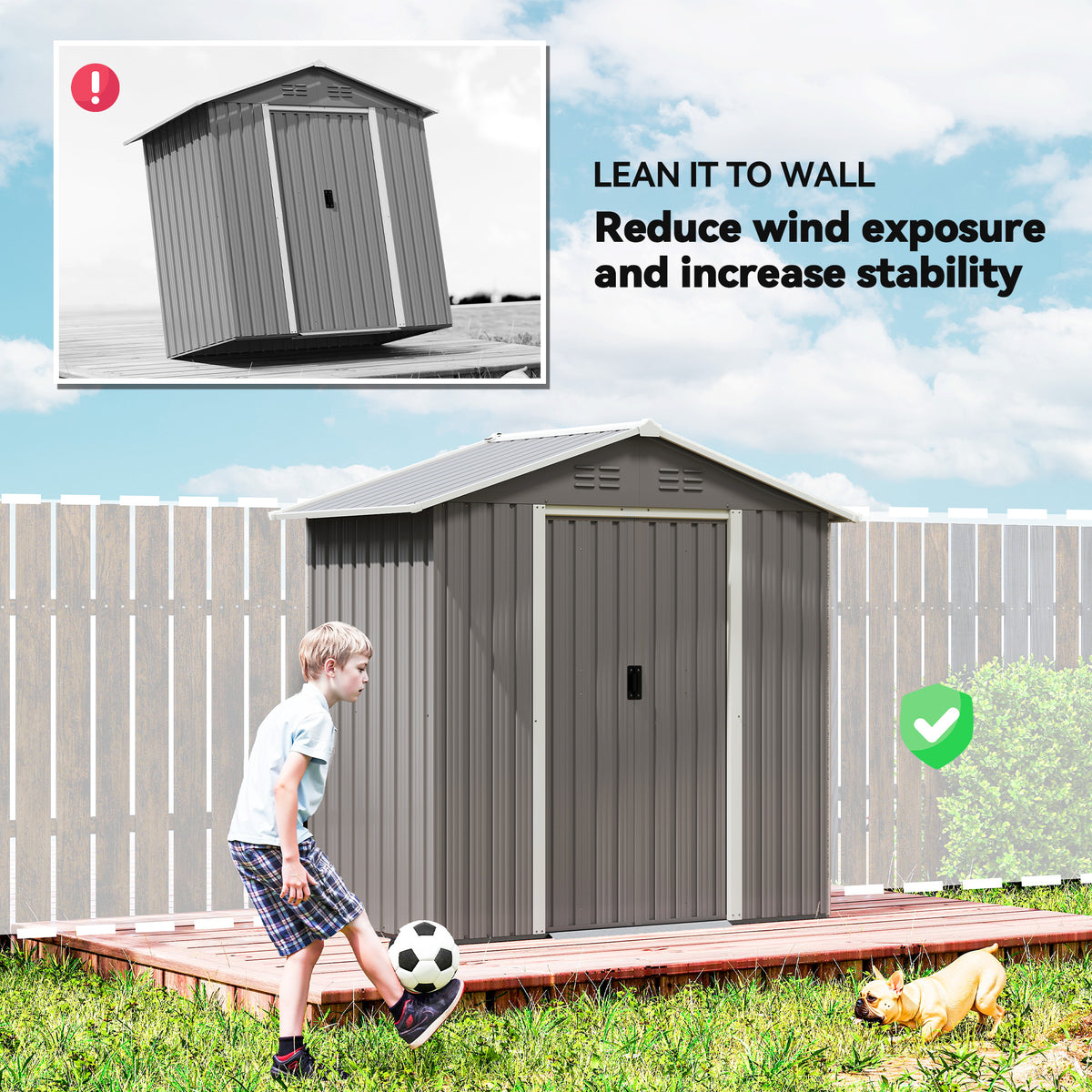 Outsunny 6.5 x 3.5ft Metal Garden Storage Shed - Light Grey