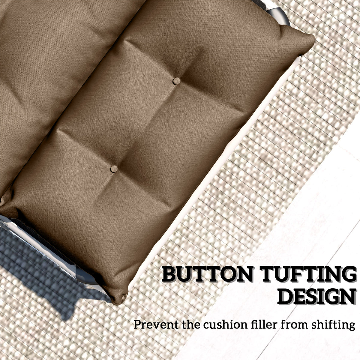 Khaki lounger cushion with button-tufted panels