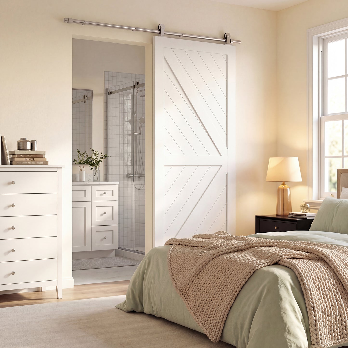 HOMCOM Sliding Door Hardware Kit Heavy Duty 304 Stainless Steel 152 cm Wide Door Silver Tone
