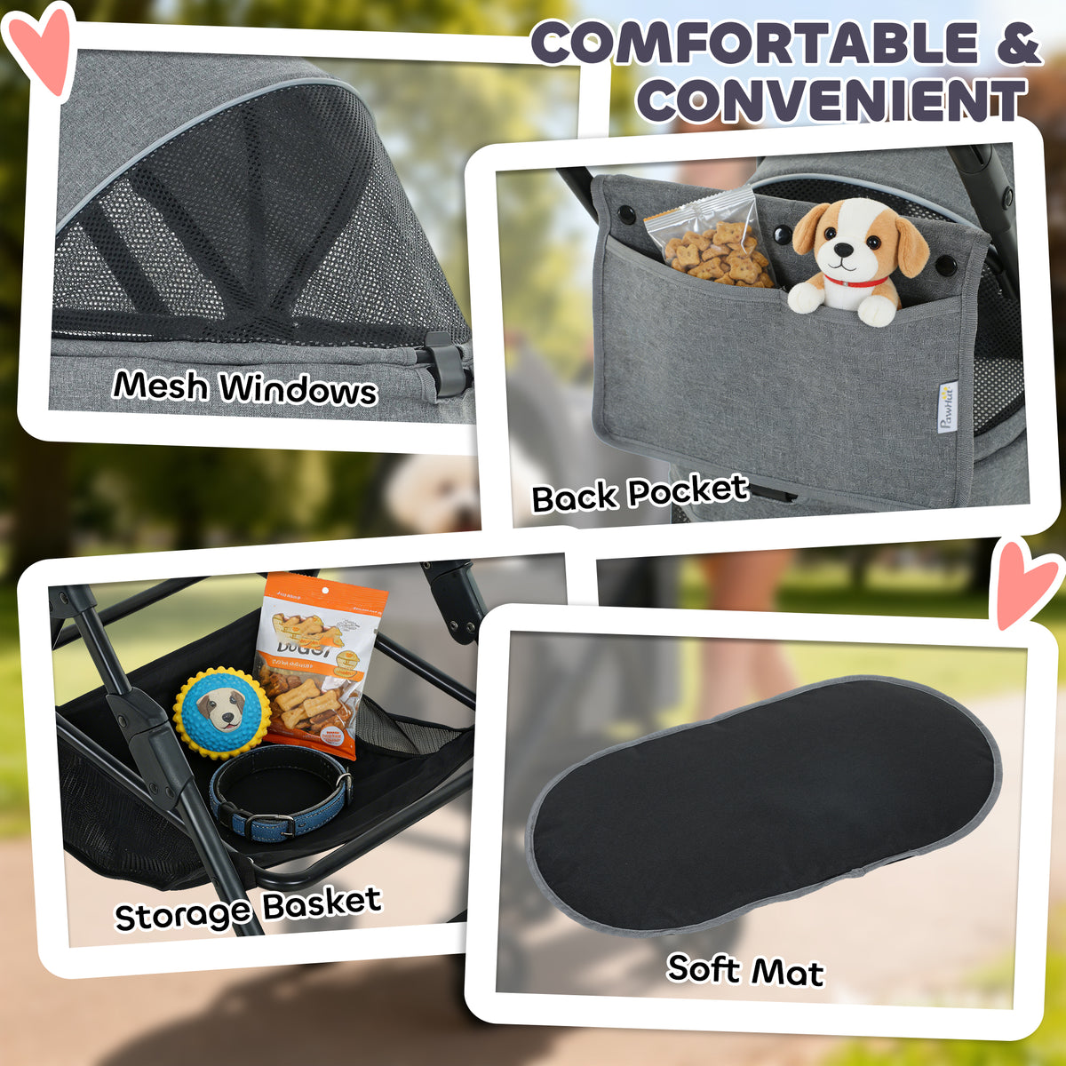 PawHut Pet Stroller, Foldable Dog Cat Stroller with Detachable Carrier, Wheels, Storage Basket, Secure Leash