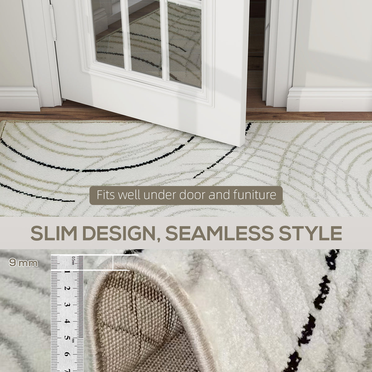 HOMCOM Modern Area Rug, Swirl Pattern Machine Washable Rug, Allergy-Friendly Floor Carpet for Living Room, Bedroom, Dining Room, Home Office, 230 x 160 cm, Cream White