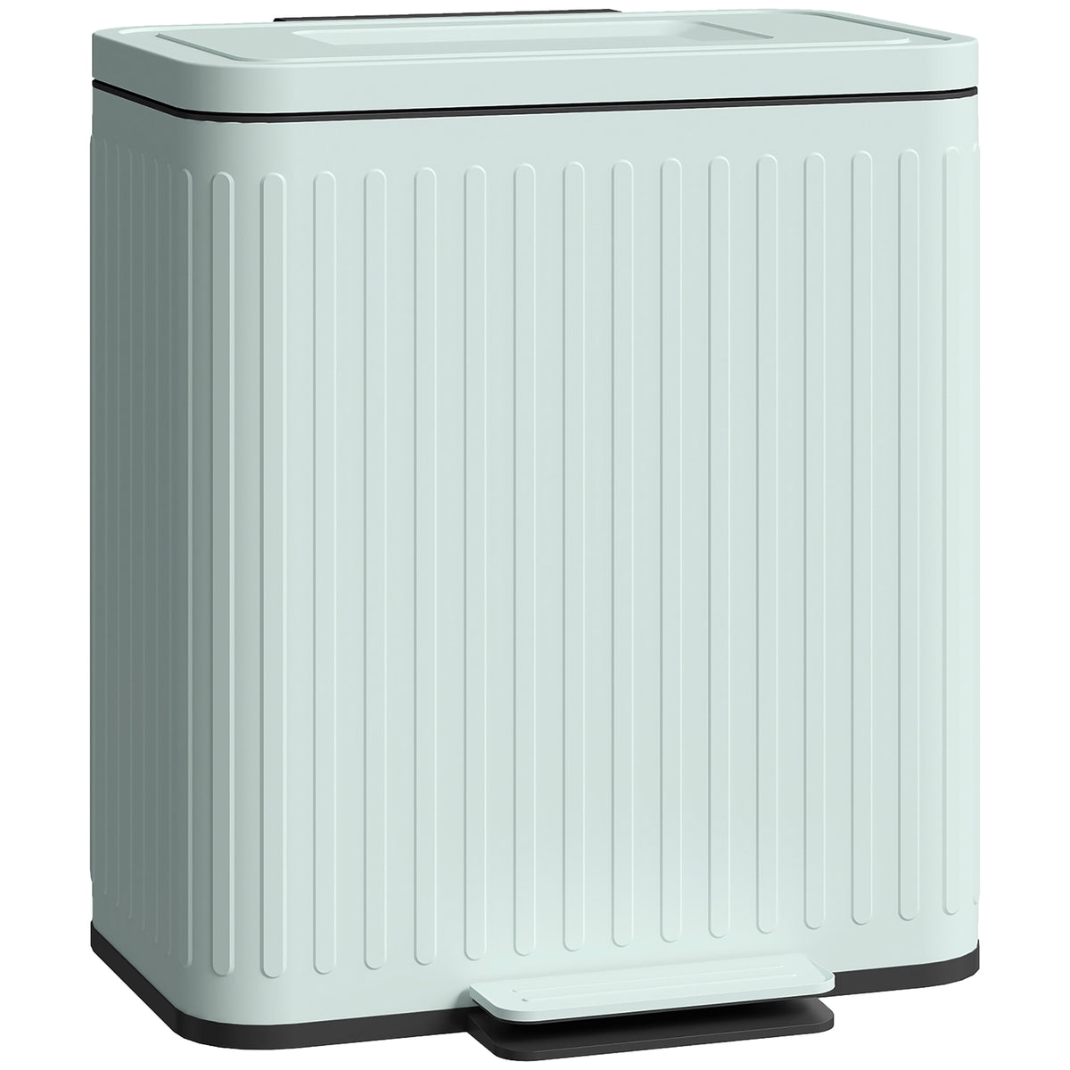 HOMCOM green dual kitchen bin with ribbed body, soft-close lid and front foot pedal