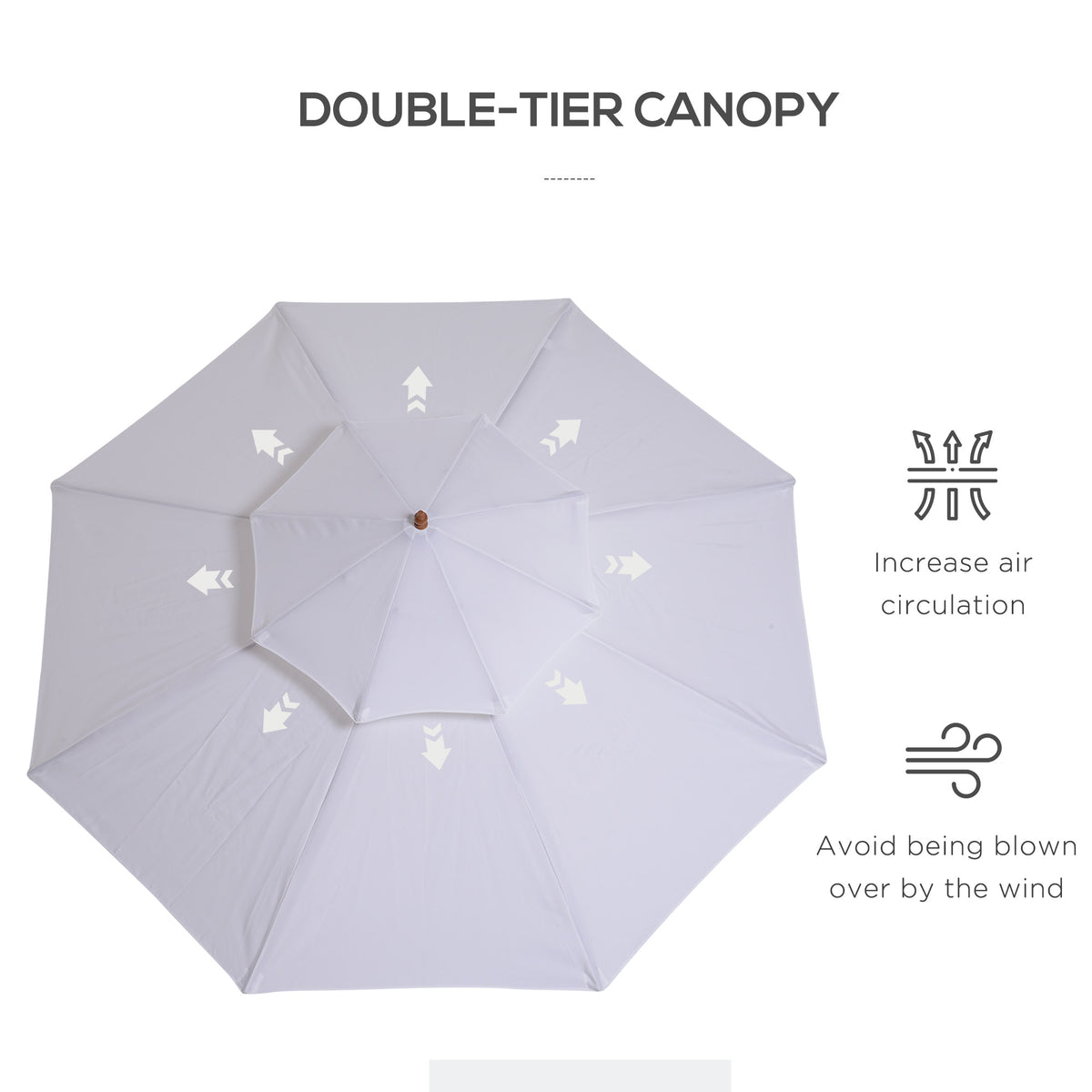 Outsunny white parasol with a double-tier canopy shown from above