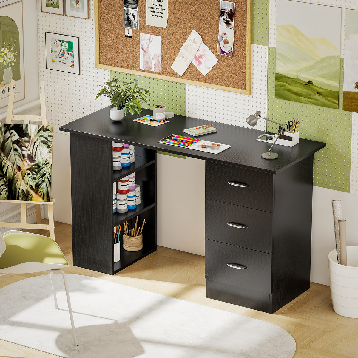 HOMCOM Computer Desk with Drawers, Home Office Desk, Writing Table, PC Workstation with 3 Storage Shelves for Working, Study, 120 x 49 x 72 cm, Black