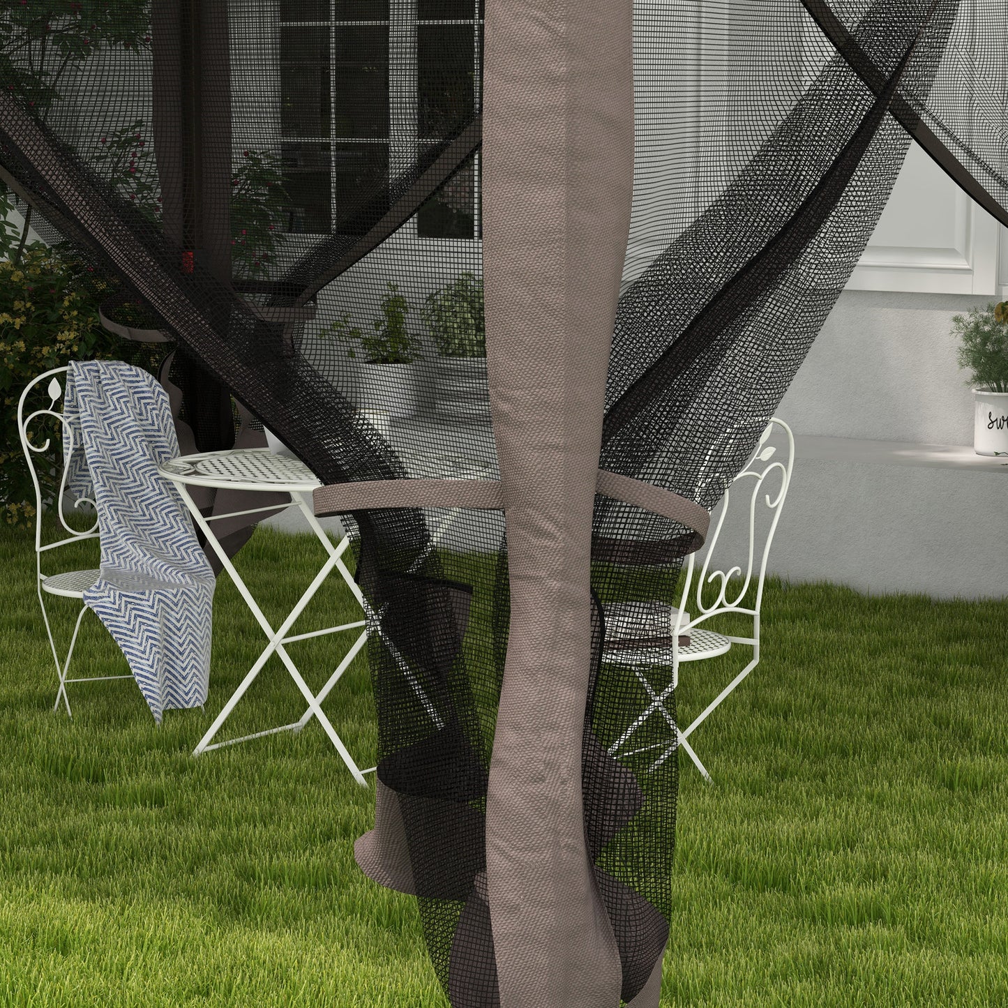 Outsunny 3.25 x 3.25m Pop Up Gazebo, Double-roof Garden Tent with Netting and Carry Bag, Party Event Shelter for Outdoor Patio, Brown and Grey