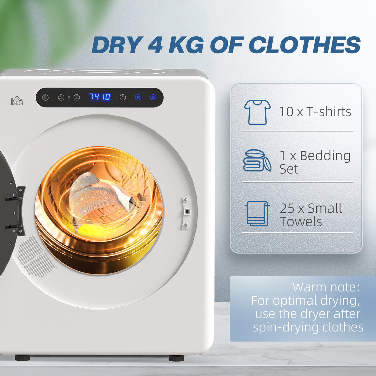 HOMCOM 4kg Compact 40-60℃ Tumble Dryer - White