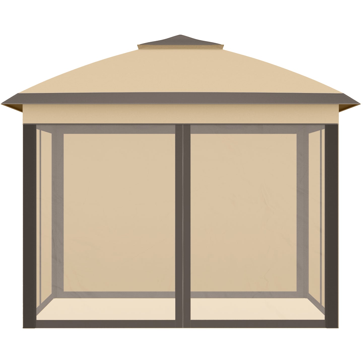 Outsunny 3.3 x 3.3m Pop Up Gazebo, Double Roof Foldable Canopy Tent with Zipped Mesh Sidewalls, Height Adjustable and Carrying Bag, Event Tent for Patio Garden, Beige