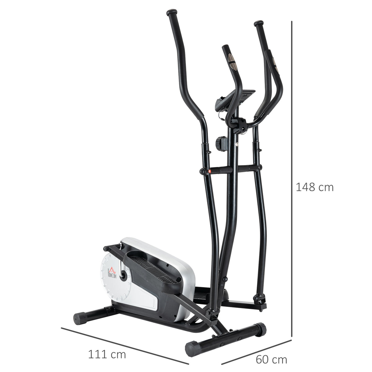 HOMCOM black elliptical cross trainer with dimensions marked