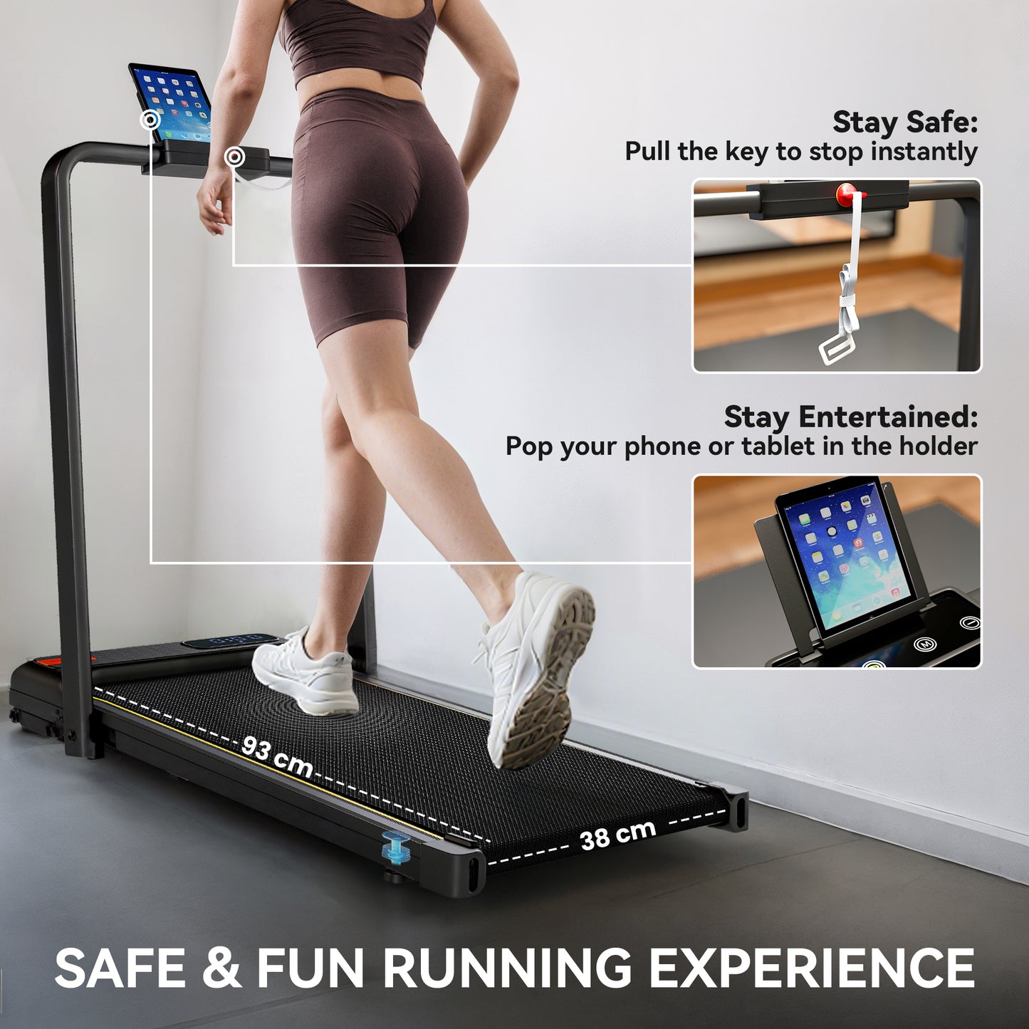 SPORTNOW Folding Treadmill Walking Pad, 2HP Portable Under Desk Treadmill with Handle, Running Jogging Walking Machine