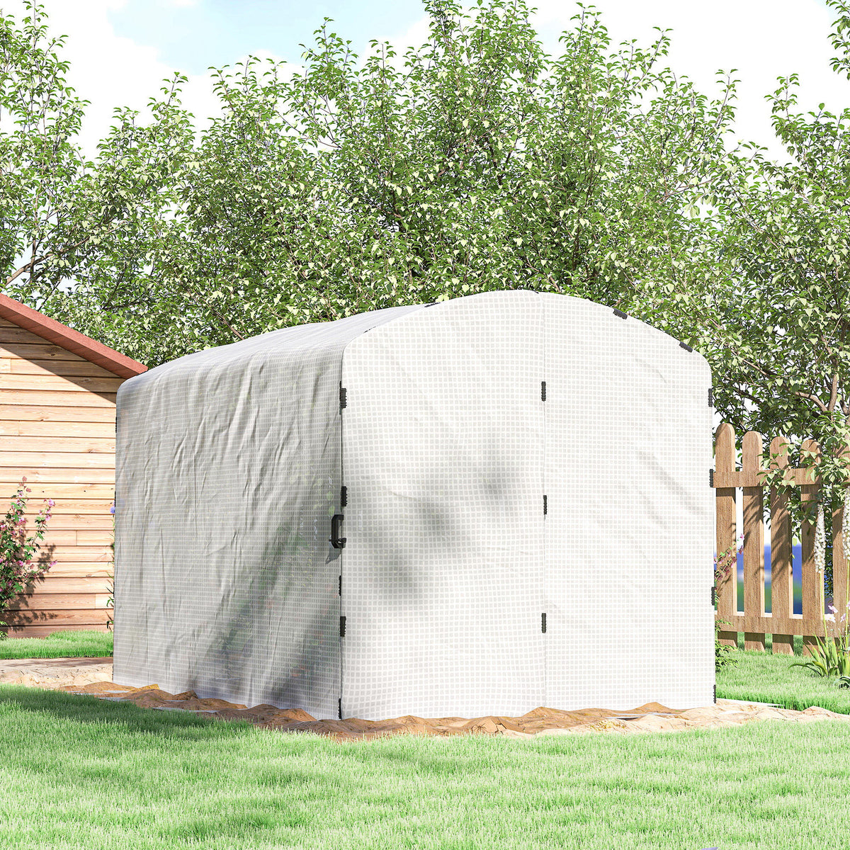Outsunny Polytunnel Greenhouse Walk-in Grow House with UV-resistant PE Cover, Door and Galvanised Steel Frame, 3 x 2 x 2m, White