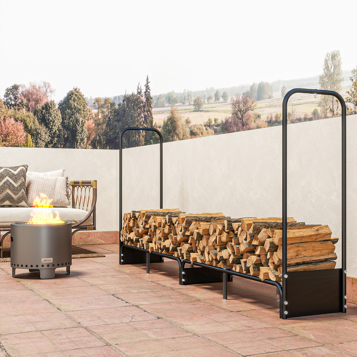 Outsunny 8.5ft Firewood Rack, Heavy Duty Log Storage Holder with Waterproof 600D Oxford Log Cover for Fireplace Fire Pits Outdoor Patio Wood Storage, 500 kg Large Capacity, Black