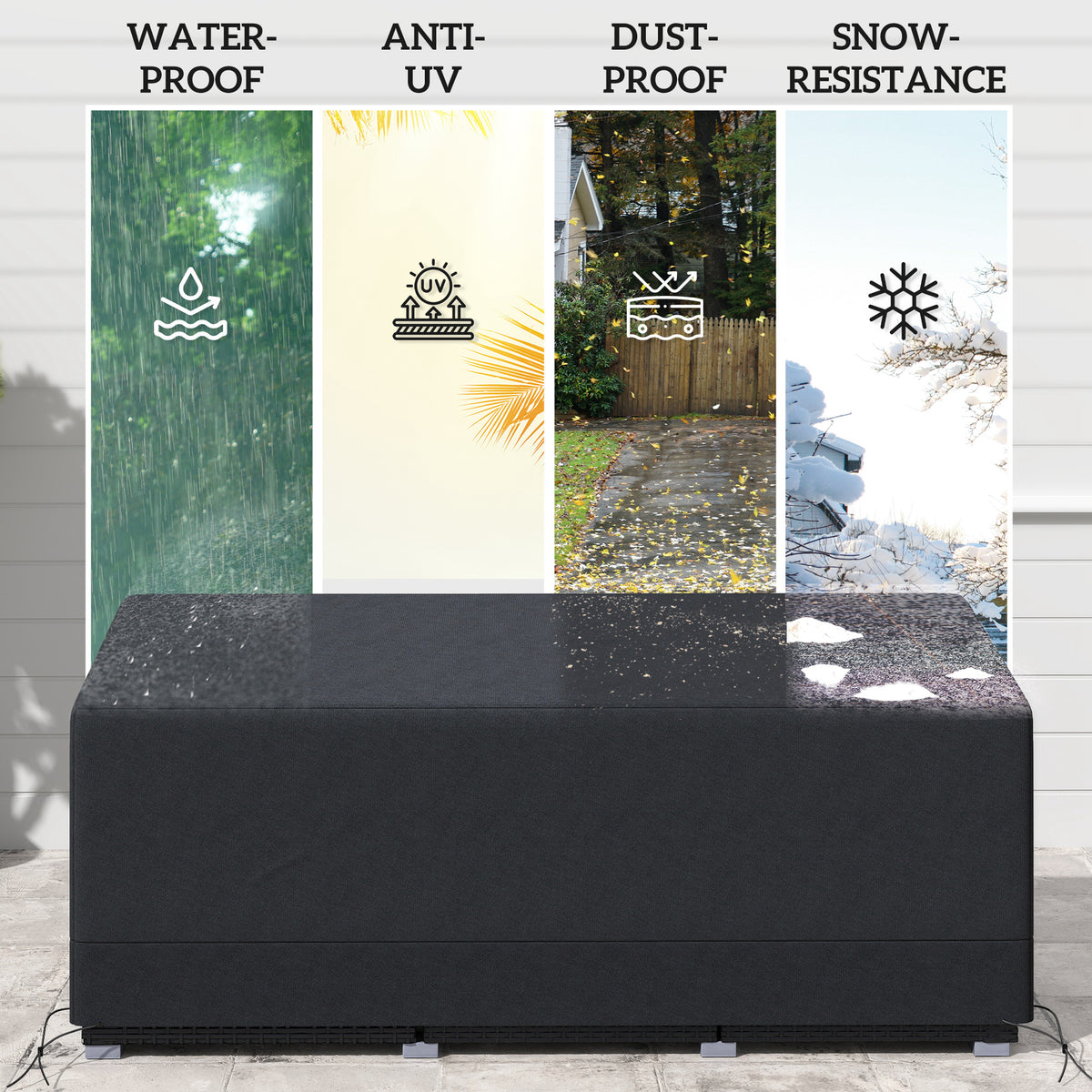 Outsunny black patio furniture cover shown with weather protection features