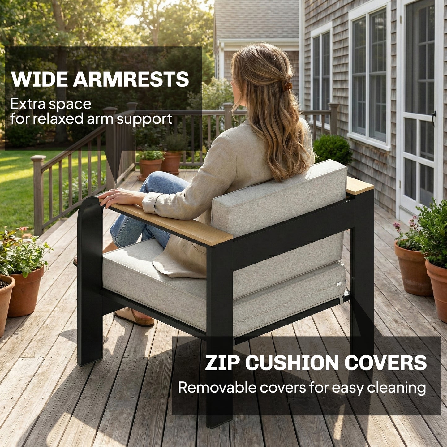 Outsunny 4 Seater Aluminium Garden Furniture Set with Olefin Cushions, Garden Sofa Set, Beige