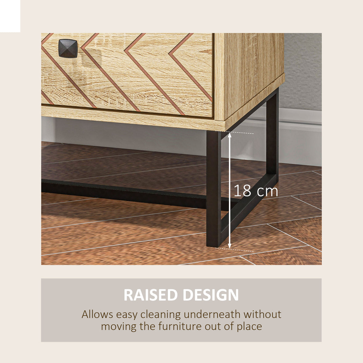 HOMCOM nightstand with raised black metal legs and zigzag drawer detail