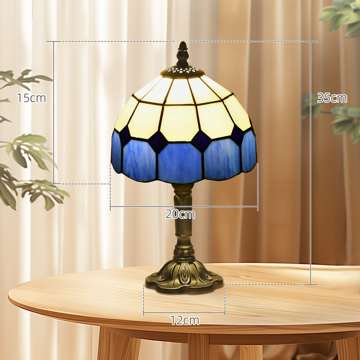 HOMCOM Handmade Art Deco Glass Table Lamp - White/Blue