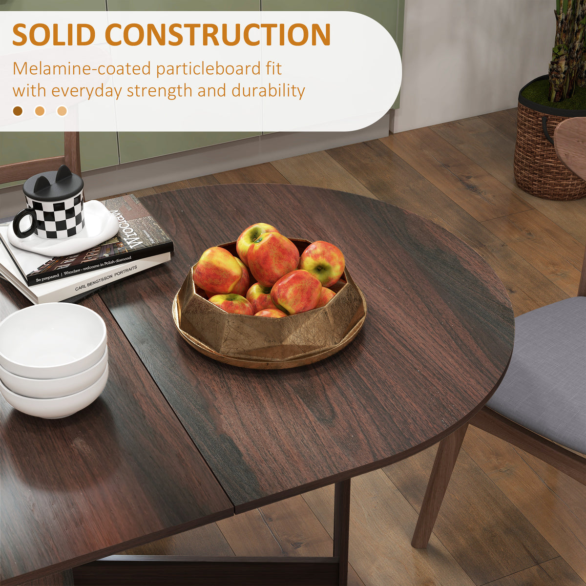 HOMCOM Folding Dining Table, Drop Leaf Table for Small Spaces, Oval Tabletop for Dining Room, Chocolate Wood Effect