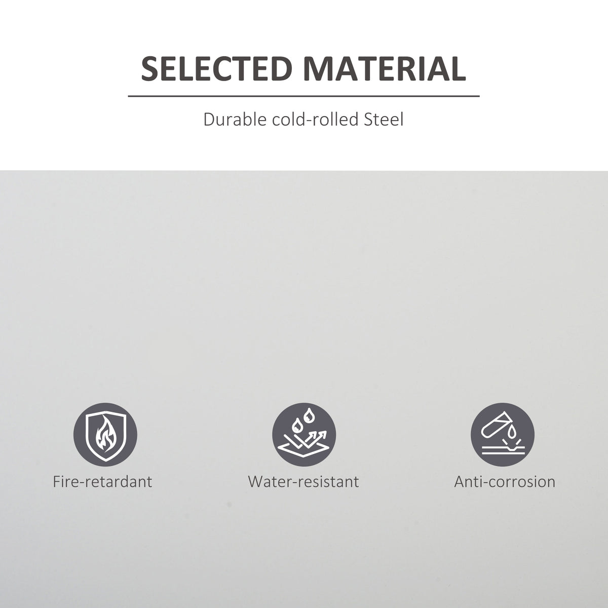 White cold-rolled steel filing cabinet material with fire-, water- and corrosion-resistant features