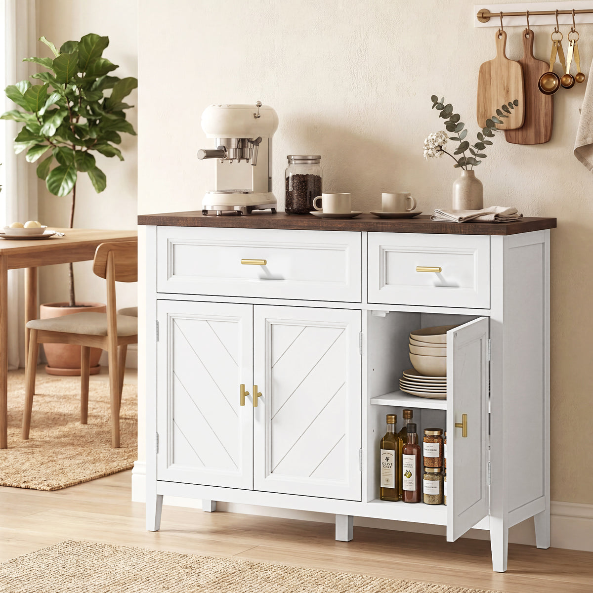 HOMCOM Modern Sideboard with 3 Doors, 2 Drawers and Adjustable Shelves, White