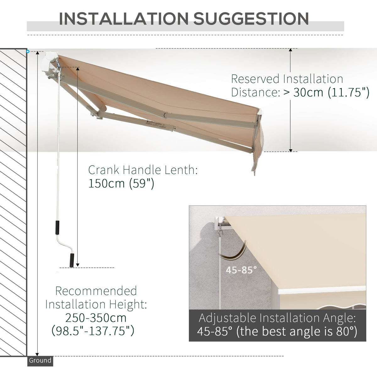 Outsunny 3.5M x 2.5M Manual Awning Canopy Retractable Sun Shade Shelter for Garden Patio