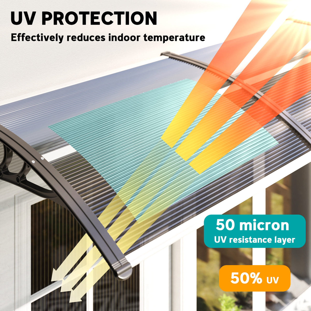 Outsunny black door canopy with translucent roof panels for UV protection