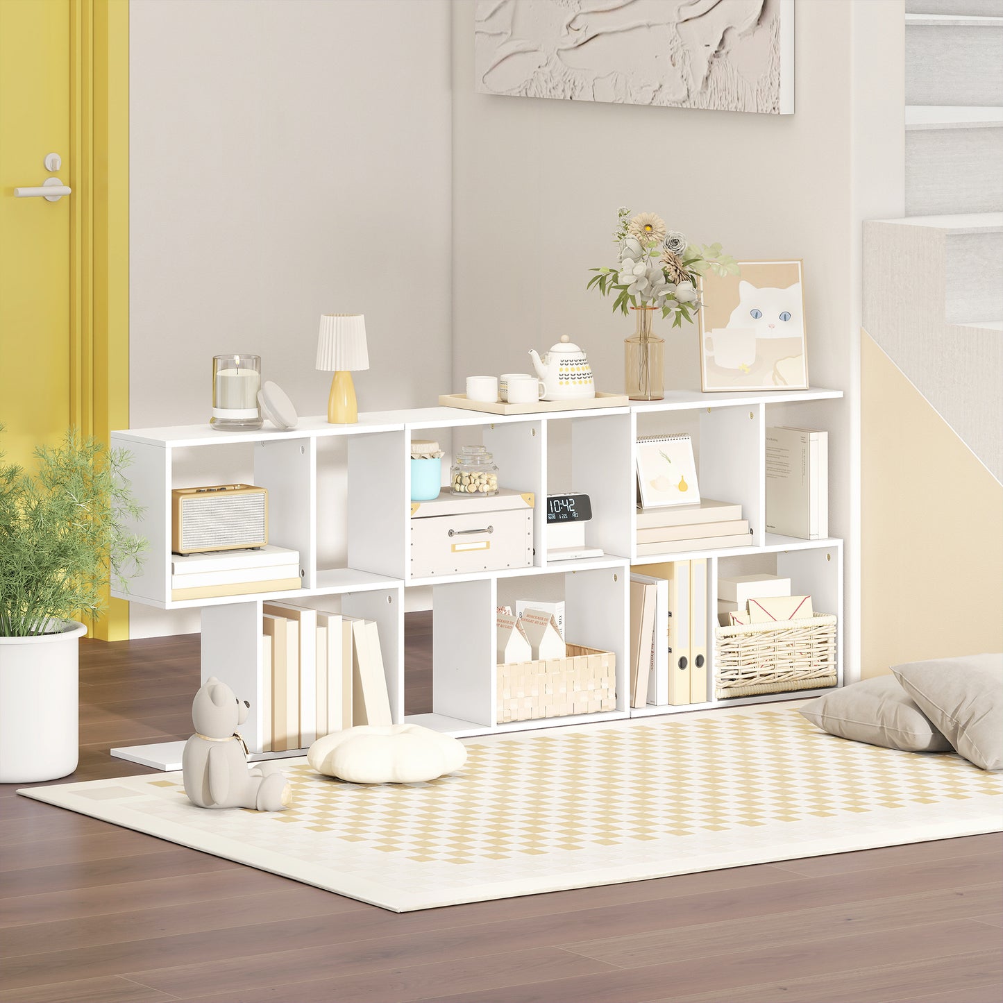 HOMCOM Side Table, Narrow End Table with Storage Shelves, S-Shaped, 3-Tier, 50W x 19.5D x 58H cm, White