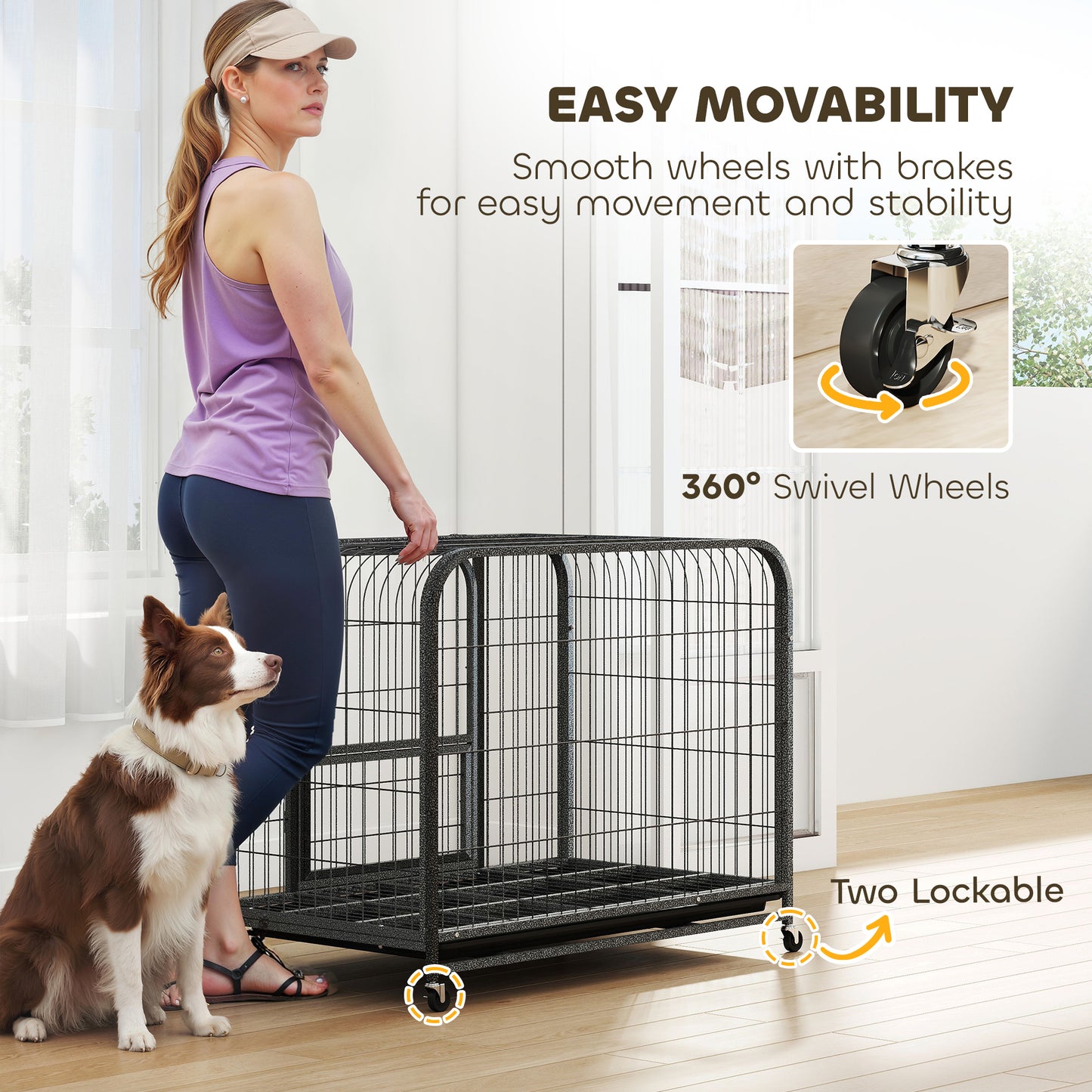 PawHut Heavy Duty Dog Crate,93 x 58 x 76 cm, Large Dog Cage for Small to Medium Breeds