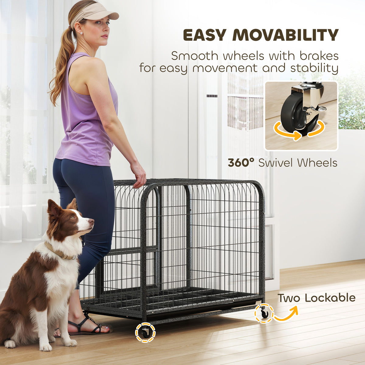 PawHut Heavy Duty Large Dog Crate with Accessible Triple Door for Small to Medium Dogs, Black