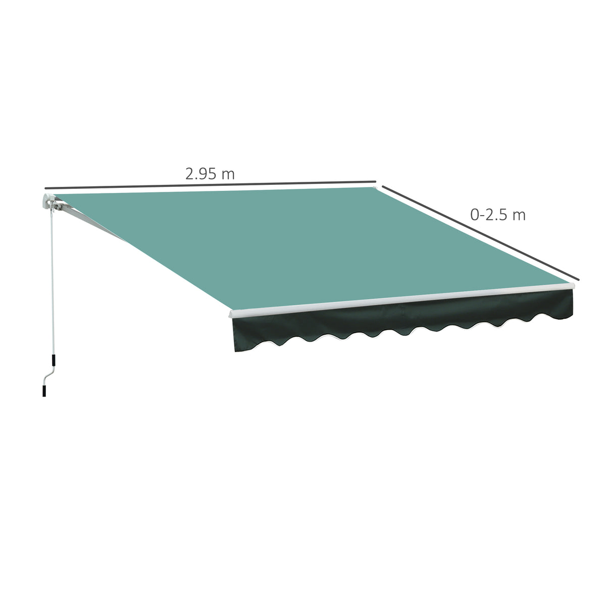 Grey-green retractable patio awning with hand crank and 2.95 m wide canopy