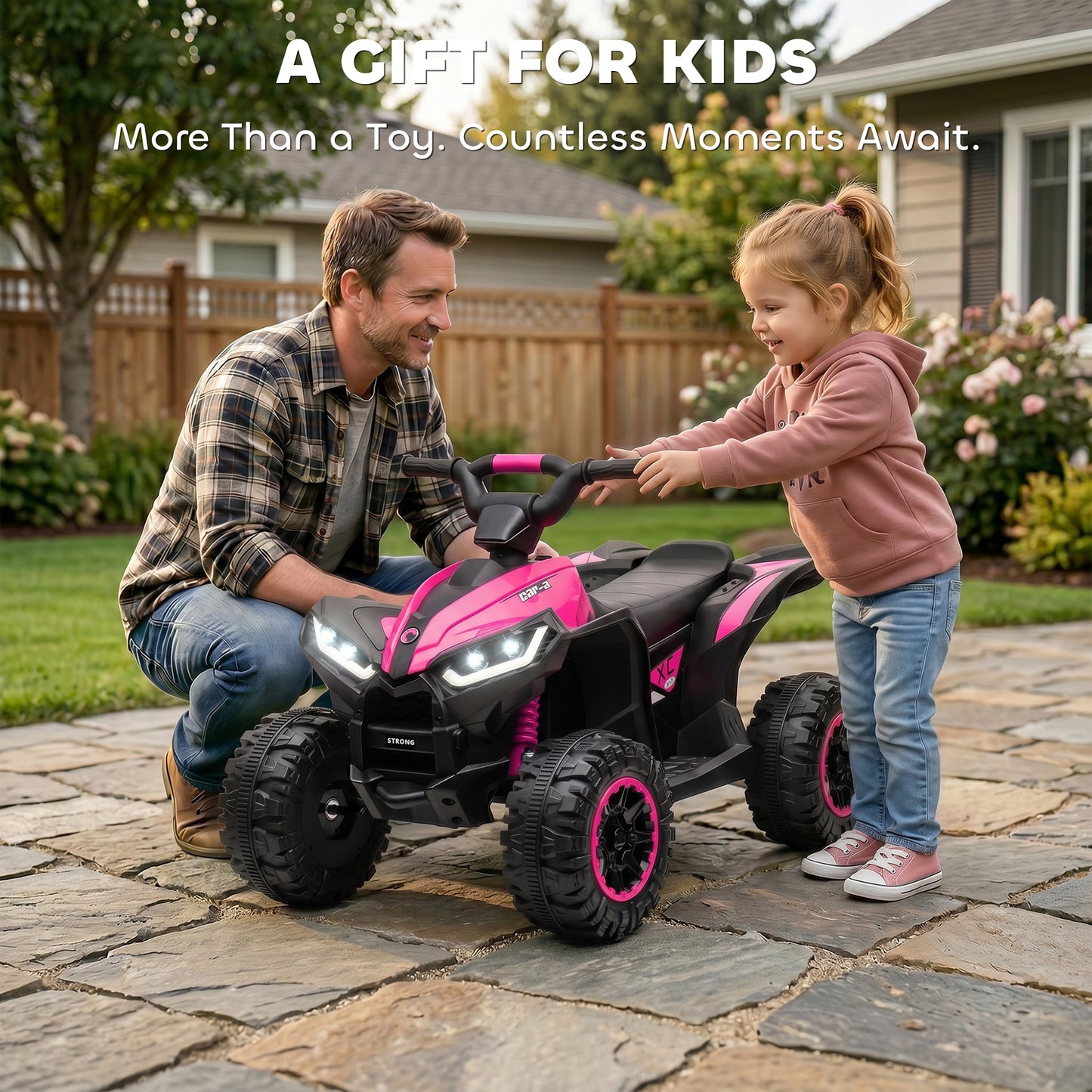 HOMCOM 12V Ride-On Quad Bike w/ Music, Horn, for Ages 3-5 Years - Pink