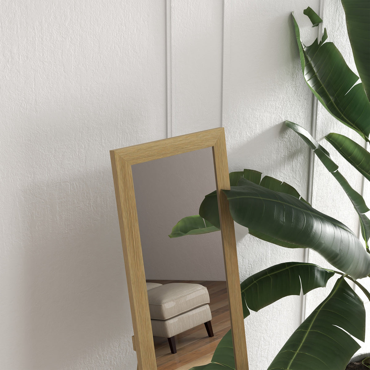 HOMCOM Full Length Mirror, 37 x 157 cm, Hanging or Freestanding, Rectangular Glass Full Body Mirror with Frame for Living Room, Bedroom, Cloakroom, Natural