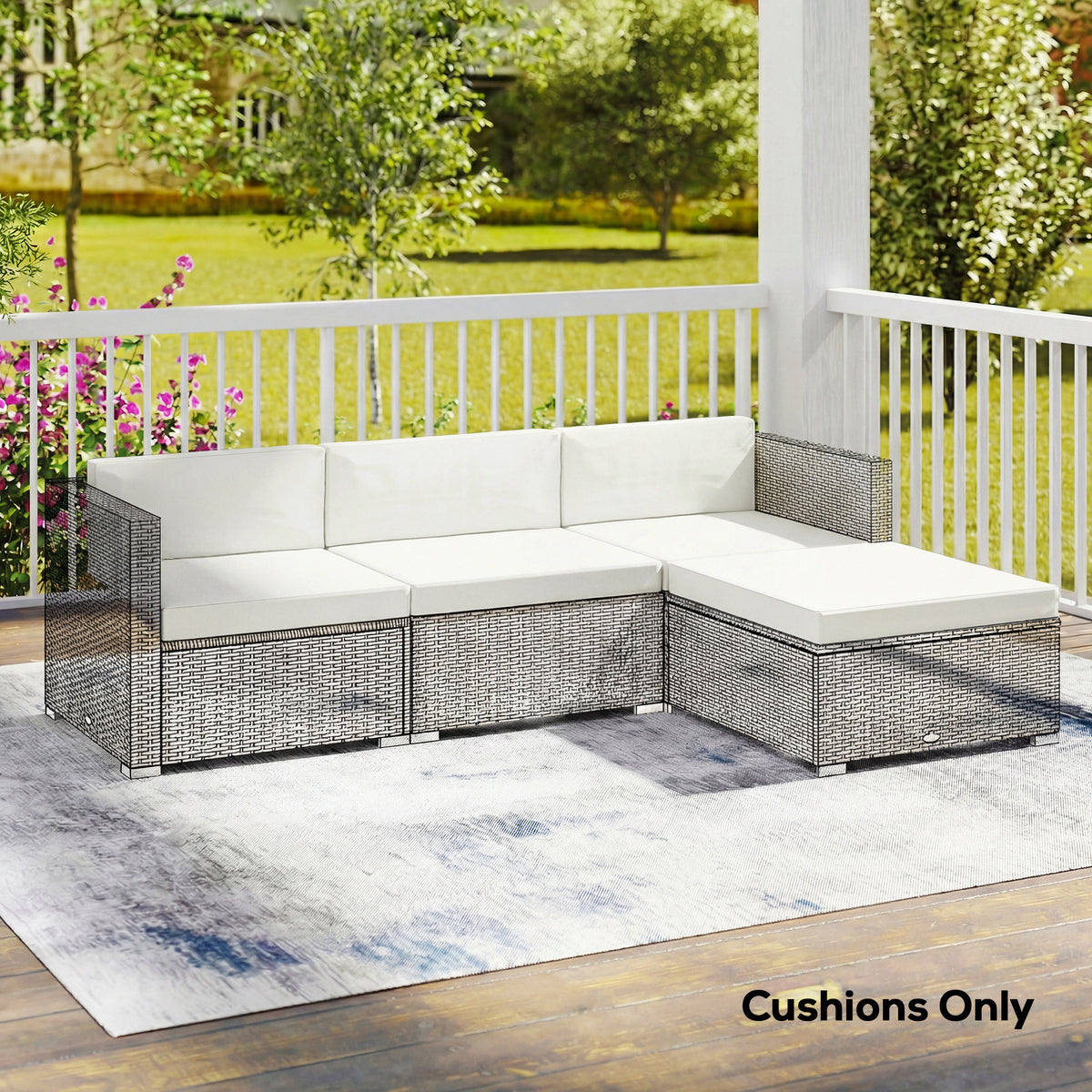 Outsunny 7-Piece Patio Furniture Cushions, Outdoor Loveseat Cushion with Removable Covers for Rattan Furniture, 60x60 cm, Cream