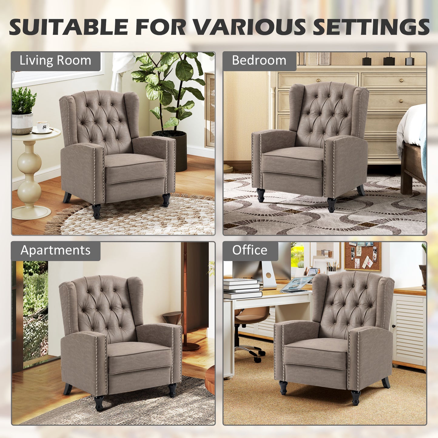 HOMCOM brown wingback armchair with button tufting and nailhead trim