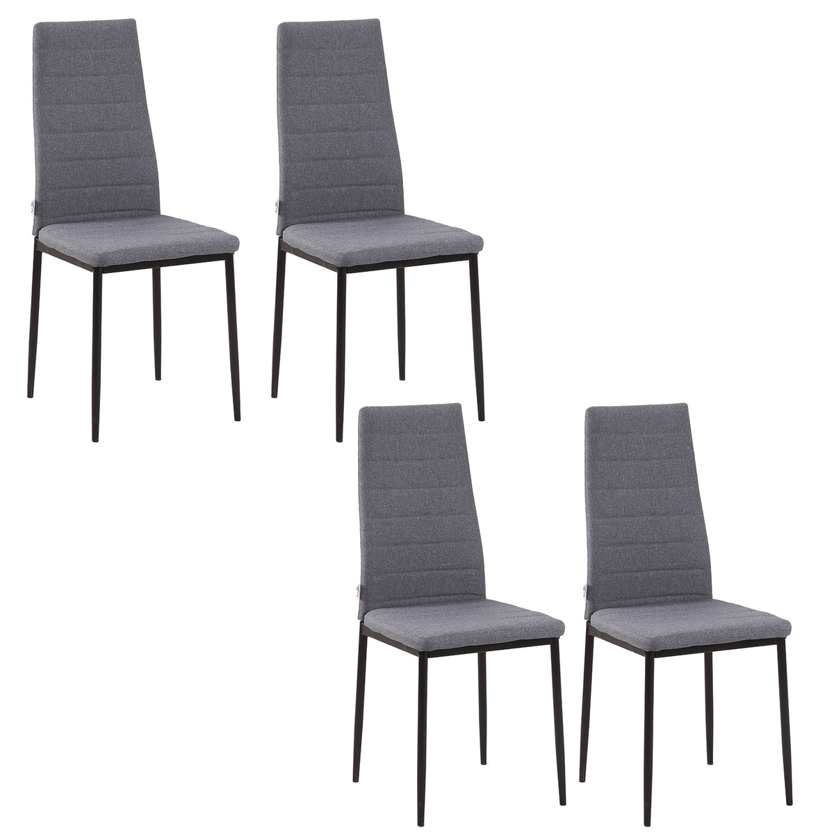Photo of HOMCOM High Back Dining Chairs Modern Upholstered Linen-Touch Fabric Accent Chairs with Metal Legs for Kitchen, Set of 4, Grey in Grey colour on a white background