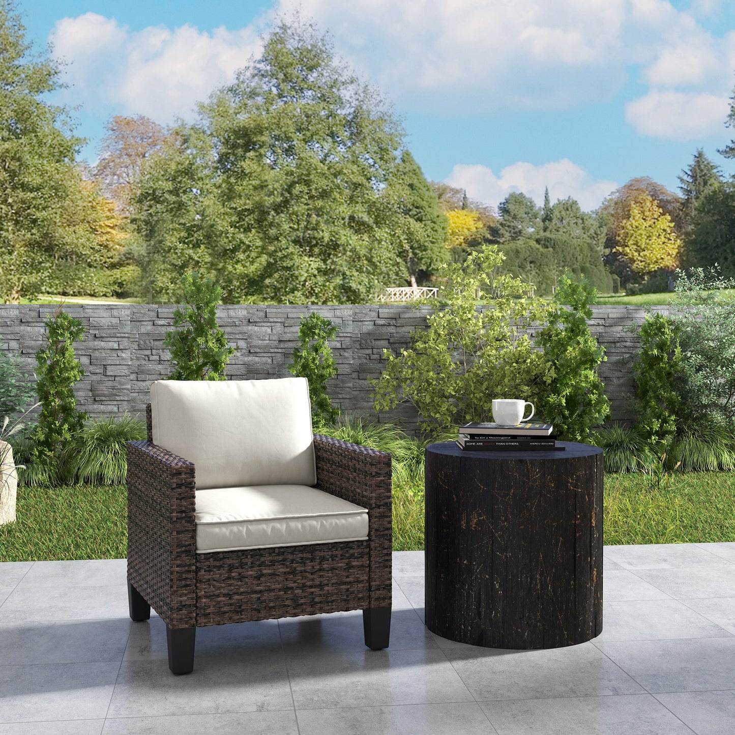 Outsunny Single Rattan Armchair, with Cushions - Brown