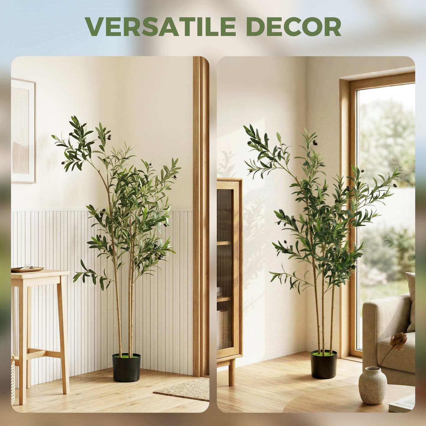 HOMCOM Decorative Artificial Plant, 148 cm Silk Olive Tree with 553 Leaves in Cement Pot, Fake Plant