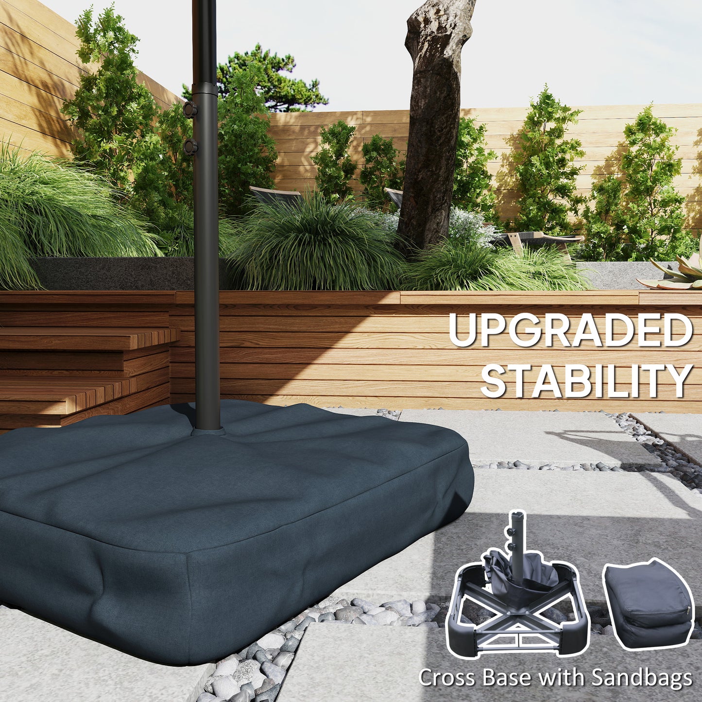 Outsunny Patio Umbrella Double-Sided Outdoor Umbrella with Solar Lights Base, Grey