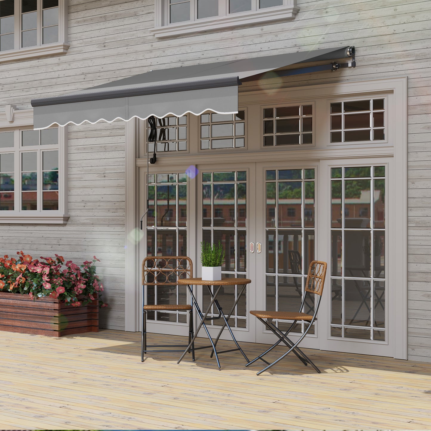 Outsunny 2.5 x 2m Electric Awning with Remote Controller, Aluminium Frame Retractable Awning, Dark Grey