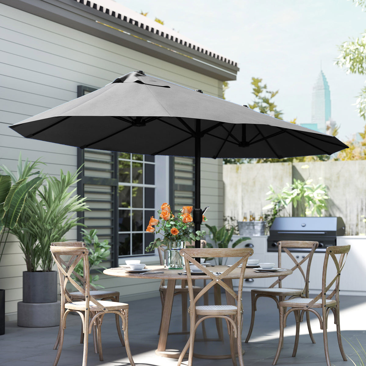 Outsunny 4.6m Double Garden Parasol - Black