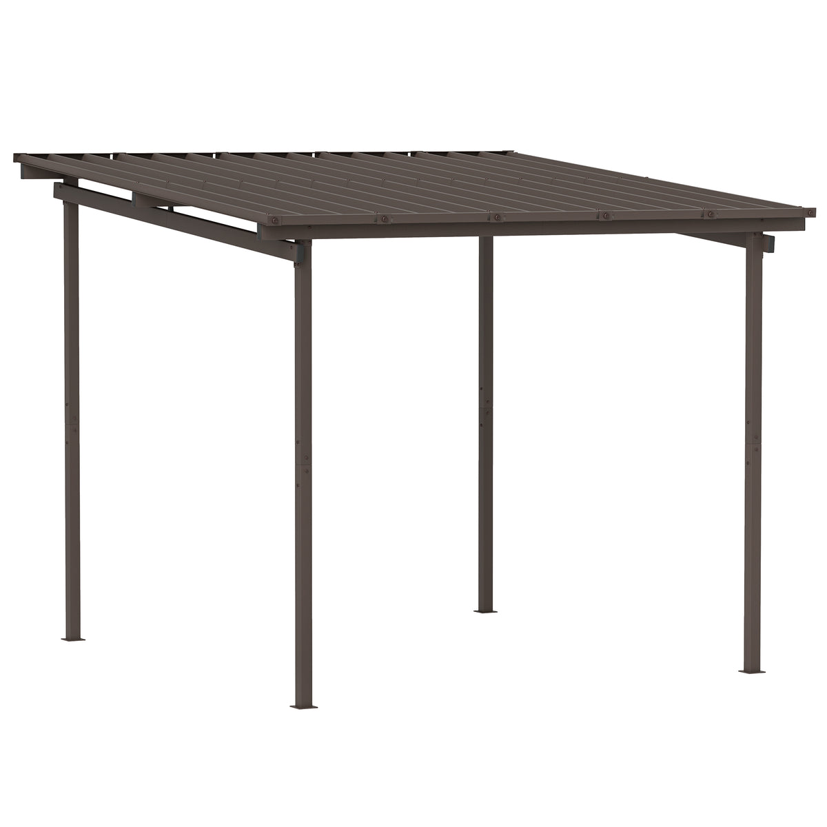 Outsunny lean-to pergola with a dark metal roof and four support posts