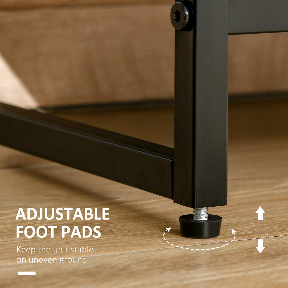Dresser frame with an adjustable screw-in foot pad